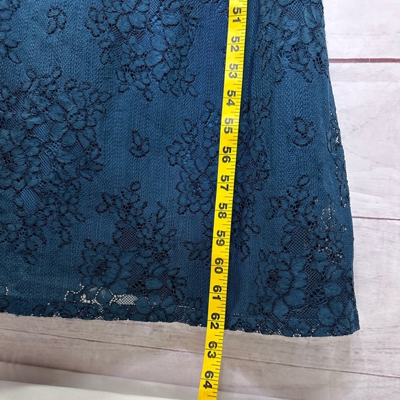 Adrianna Papell Teal Lace One-Shoulder Silhouette Mermaid Gown Size 10 - Picture 14 of 15